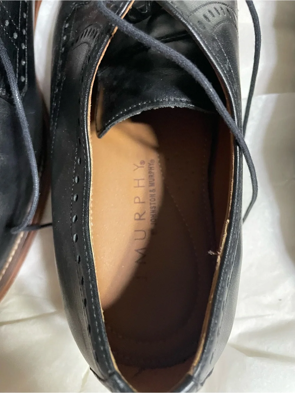Johnston & Murphy Black Leather Derby Shoes with Brown Welt